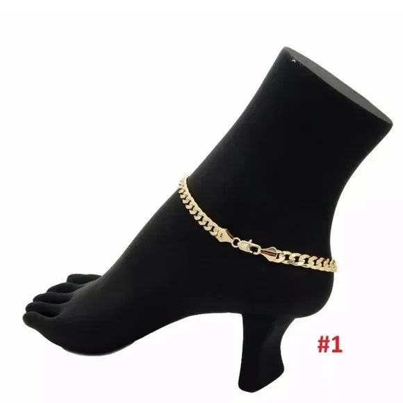 14K Gold Plated Stamped Ankle Bracelets - Picture 2 of 5